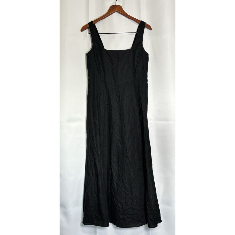 NEW GAP Black Linen Blend Sundress Square Neck Smocked Back Maxi Dress Size S